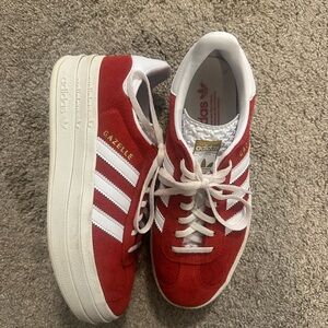 Adidas Gazelle Red and White Platform Sneakers
